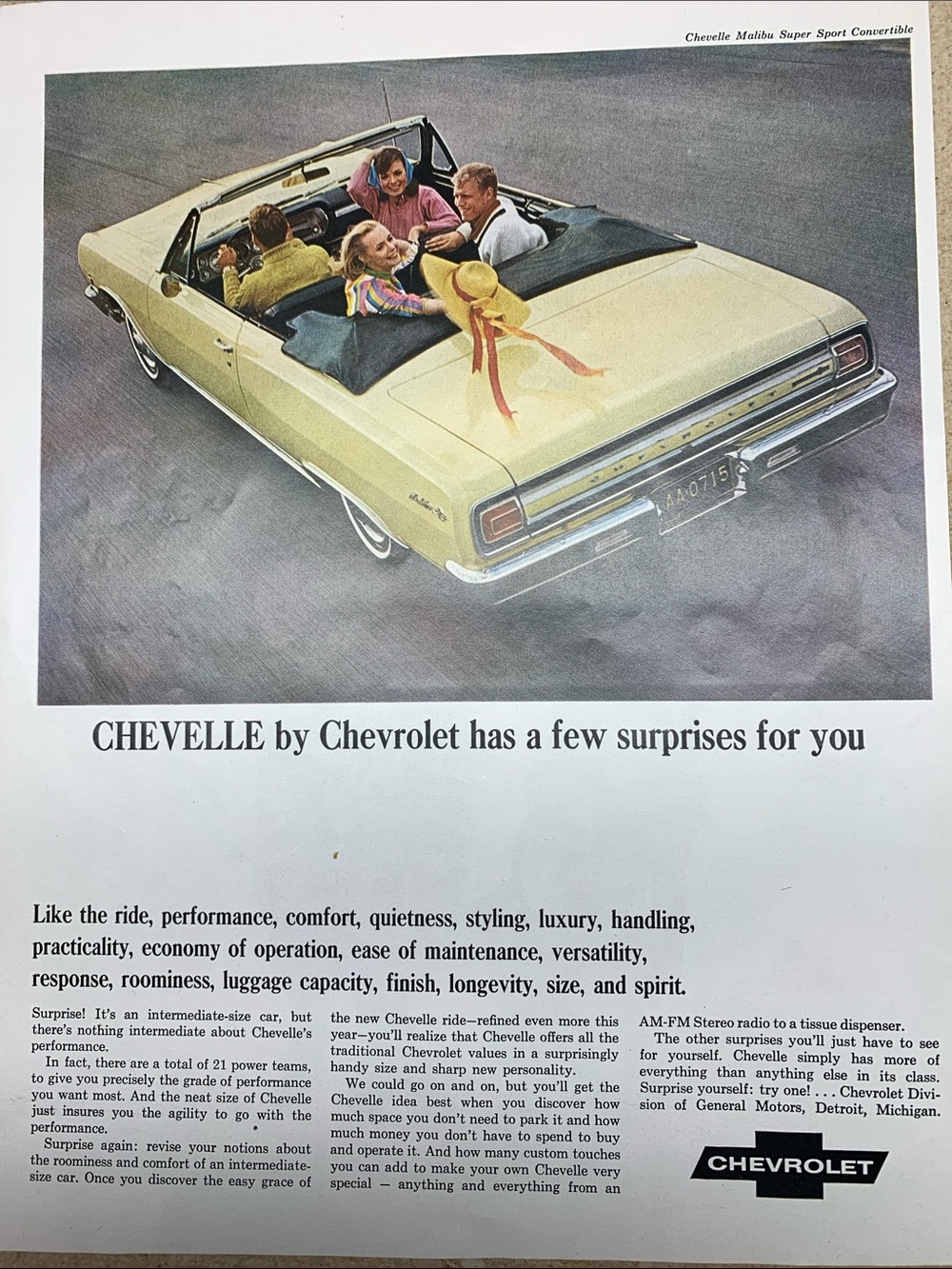 Saturday Evening Post Vintage Magazine April 10, 1965 - Chevelle by Chevrolet Ad